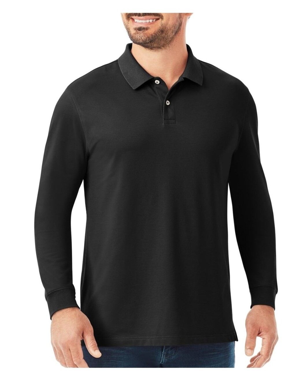 Members Mark Stretch Pique Polo Classic Fit Long Sleeve Shirt MensBlack Size M